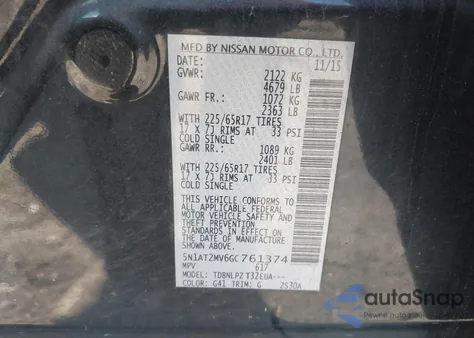 2016 Nissan Rogue S/Sl/Sv из США, поврежденный, VIN 5N1AT2MV6GC761374